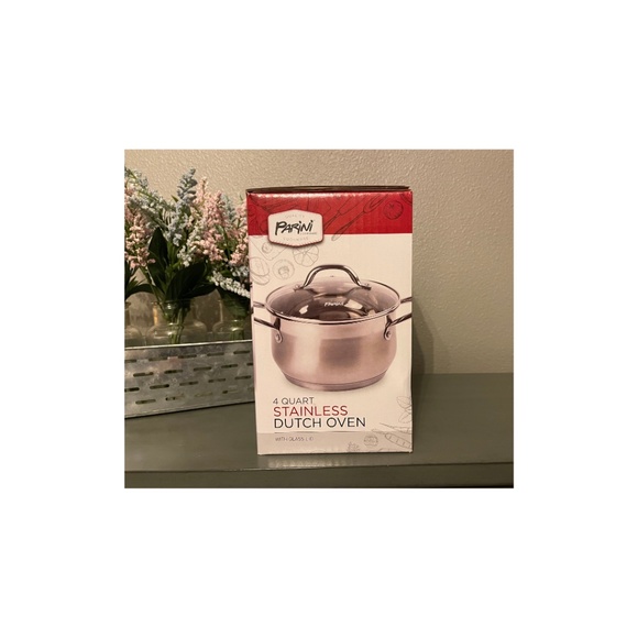 Parini 4 Quart 304 Stainless Steel Dutch Oven with Tempered Glass Lid-New in Box - Picture 4 of 7